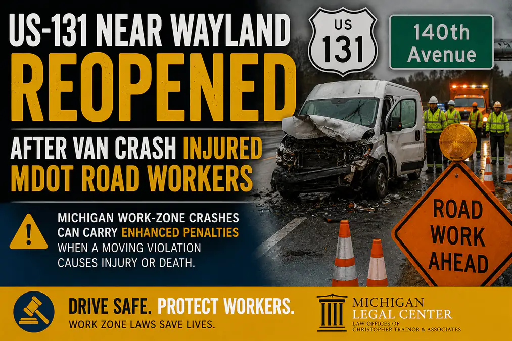 US-131 Van Crash Injures Road Workers Near Wayland Work Zone