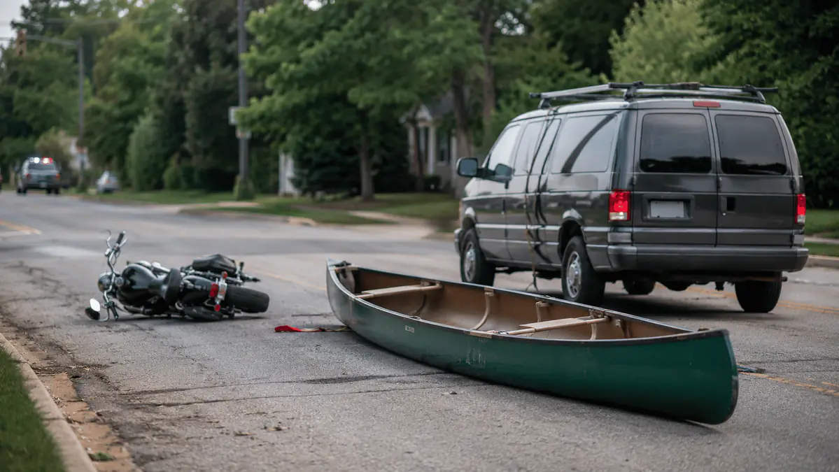 Motorcyclist Seriously Injured After Canoe Falls From Van in Walker