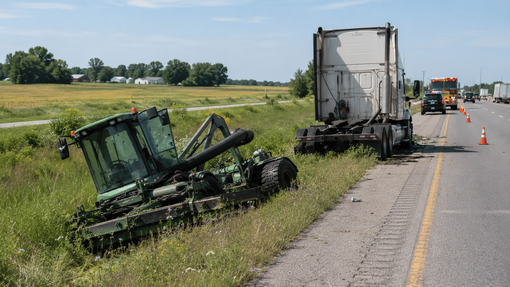 Tractor Driver Seriously Injured After Being Hit While Mowing Along Highway