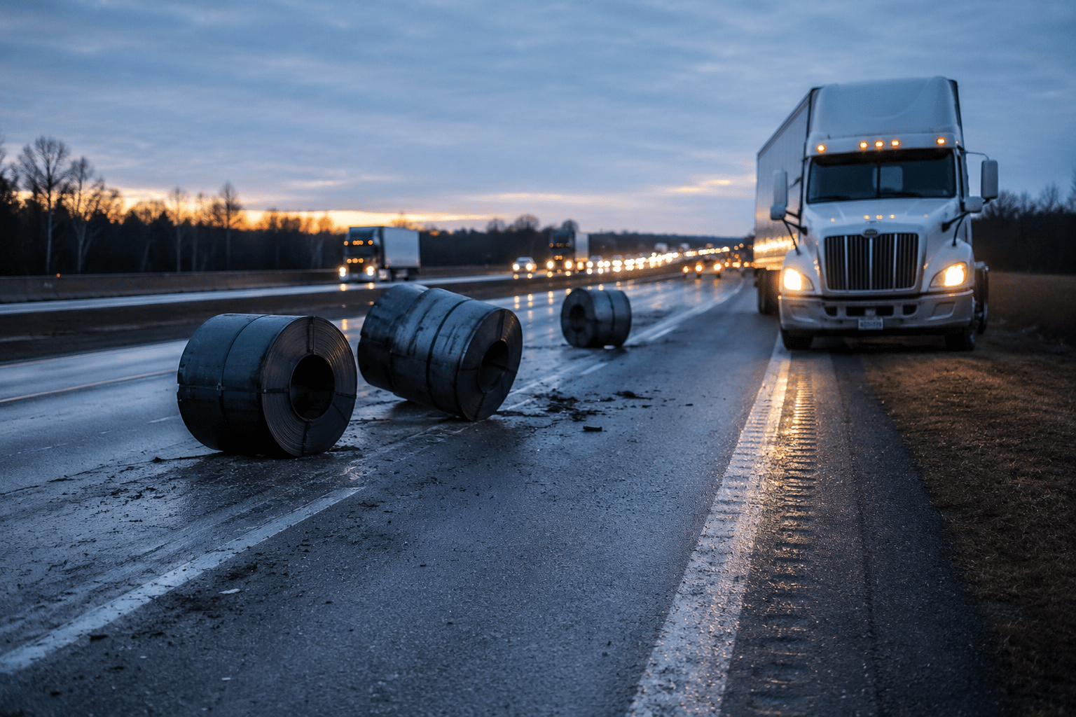 Semi collides with fallen debris causing highway crash early Wednesday morning