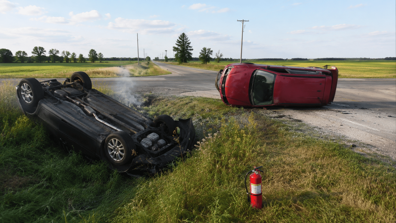 Rollover crash in Branch County injures two, starts car fire