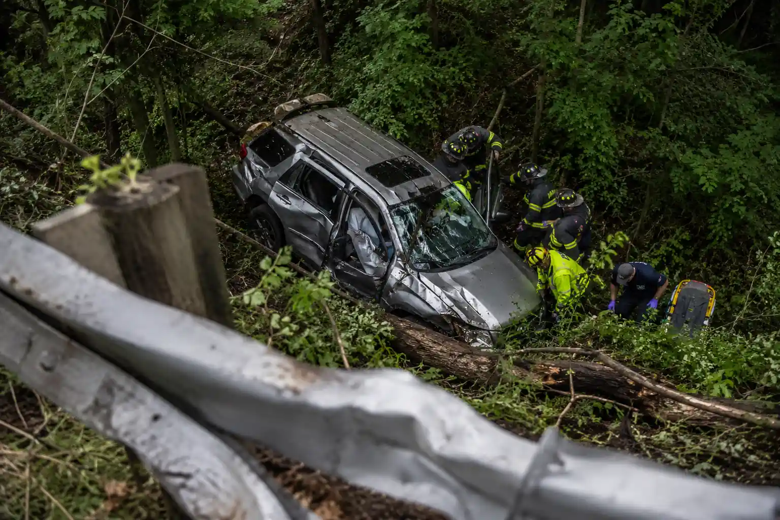 Family of four rescued after SUV crashes into Southfield ravine