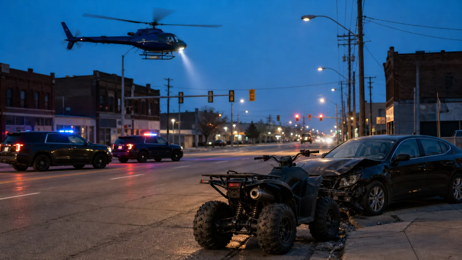 Police helicopter chase of ATV leads to attempted car jacking and crash