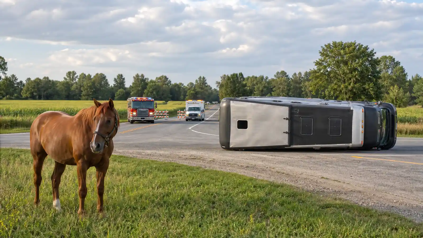 Horse caught after truck overturns in Wheatfield Township