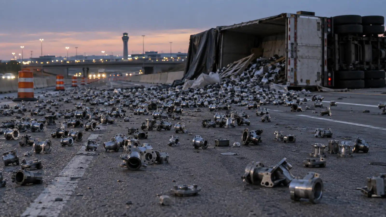 Truck spills metal across I-94, closing freeway for hours