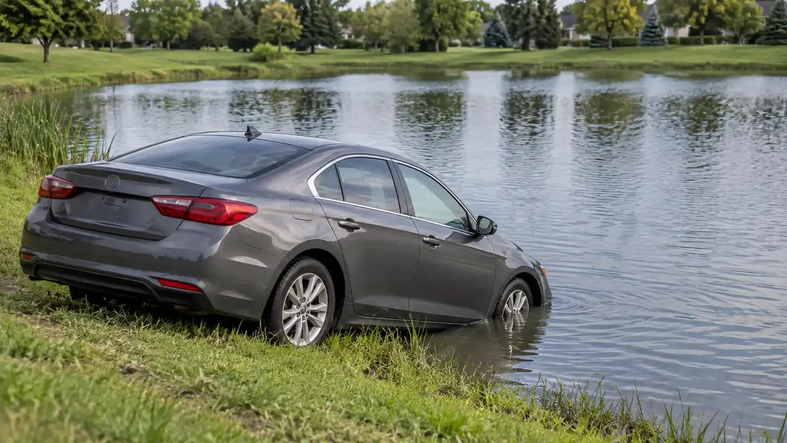 Car crashes into Warren pond during apparent police chase