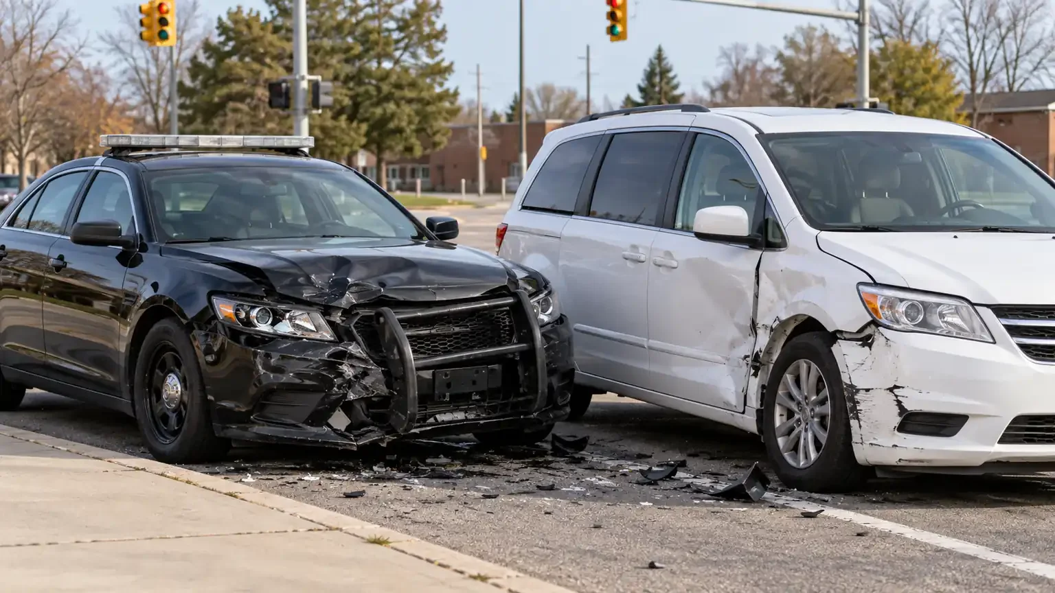 Detroit police car and minivan crash near East Nevada Street