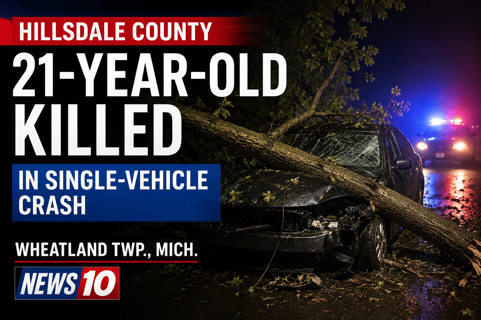 21-year-old killed after hitting downed tree in Hillsdale County crash