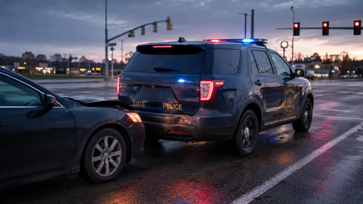 Suspected impaired driver rear-ends MSP patrol car in Bridgeport Township